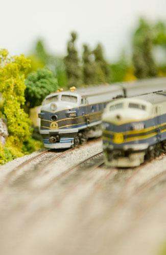 Model trains sit in Union Station at George Bloodworth's home in Alpharetta on Sunday, January 6, 2013.