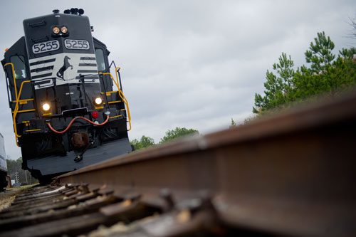An engine sits on the tracks at the Norfolk Southern Training Center in McDonough on Friday, January 11, 2013.