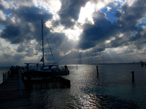 The catamaran waits at a pier on Isla Mujeres before returning to Cancun City on Thursday, January 24, 2013.