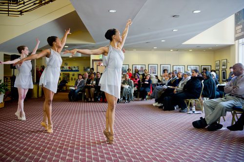 Regine Metayer (right), Whitney Edwards and Caroline Simpkins perform "Muses in Form" inspired by the work of George Balanchine and Arthur Mitchell during Dance Canvas' History Through Dance: A Celebration of Dance Pioneers at the Rialto Center for the Arts in Atlanta on Wednesday, February 20, 2013. 