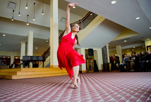 LaQuita Holland (left) performs "Continuum" inspired by the work of Bella Lewitzky during Dance Canvas' History Through Dance: A Celebration of Dance Pioneers at the Rialto Center for the Arts in Atlanta on Wednesday, February 20, 2013. 