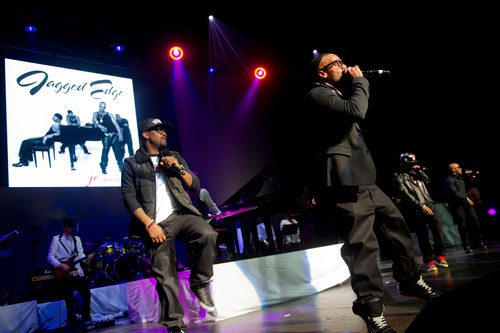 Jagged Edge performs on stage at the Fox Theatre in Atlanta during the So So Def 20th Anniversary Concert on Saturday, February 23, 2013. 