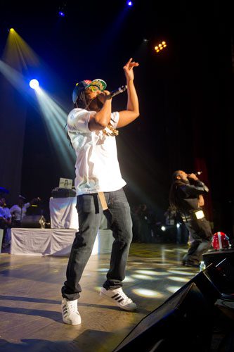 Lil Jon (left) performs on stage at the Fox Theatre in Atlanta with Pastor Troy during the So So Def 20th Anniversary Concert on Saturday, February 23, 2013.   