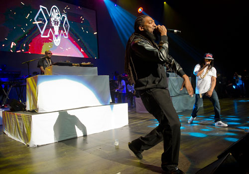 Pastor Troy (center) performs with Lil Jon and Jermaine Dupri (left) on stage at the Fox Theatre in Atlanta during the So So Def 20th Anniversary Concert on Saturday, February 23, 2013. 