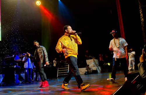 Usher (left), Ludacris and Lil Jon perform on stage at the Fox Theatre in Atlanta during the So So Def 20th Anniversary Concert on Saturday, February 23, 2013. 