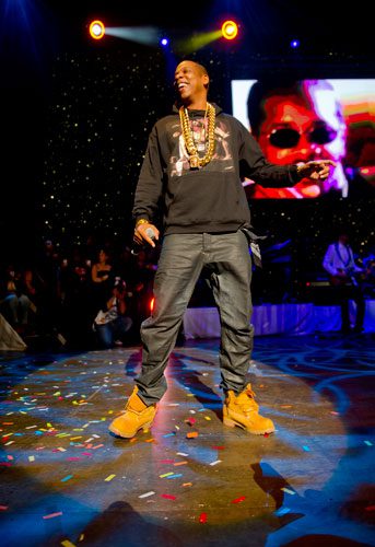 Jay-Z performs on stage at the Fox Theatre in Atlanta during the So So Def 20th Anniversary Concert on Saturday, February 23, 2013.