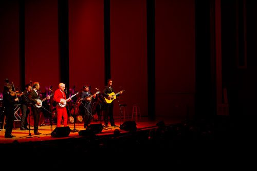 Steve Martin (center) plays on stage at Atlanta Symphony Hall with the Steep Canyon Rangers during the third annual Symphony Gala on Saturday, March 2, 2013.