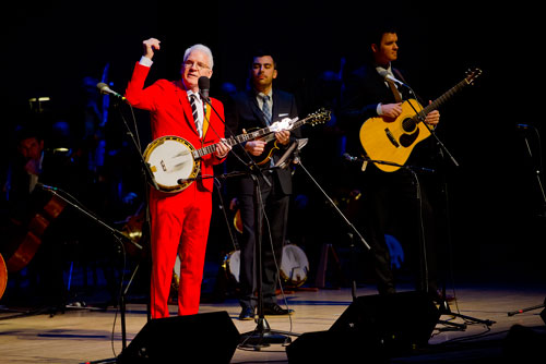 Steve Martin (left) plays on stage at Atlanta Symphony Hall with the Steep Canyon Rangers during the third annual Symphony Gala on Saturday, March 2, 2013.