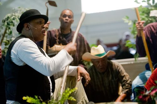 Derrell Martin (left) sings a solo during a scene from "And Still We Sing...The African-American Spiritual Journey as Nurtured by Song" at Zion Missionary Baptist Church in Roswell on Friday, February 22, 2013.
