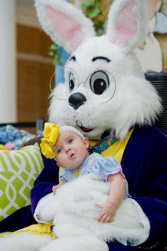Avery Claire Lanham visits with the Easter Bunny at North Point Mall in Alpharetta on Thursday, March 21, 2013. 