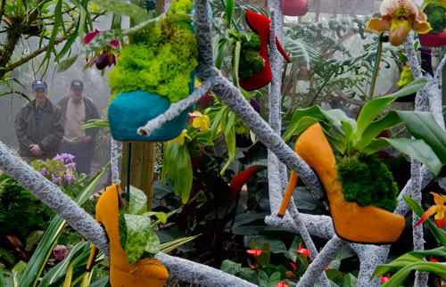 Al Fournier (left) and Tom Trotter walk through Orchid Daze, the new installation at the Atlanta Botanical Gardens, on Sunday, March 3, 2013. 
