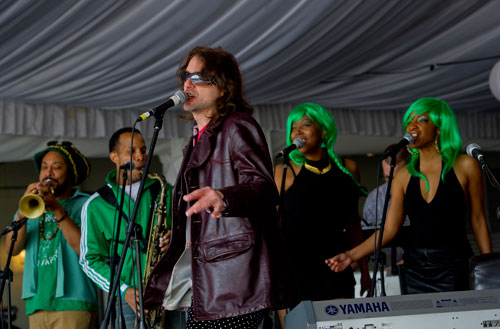 Maya Neiada (right), Ebony Mattox, Jimmy St. James, Eugene Russell and Dashill Smith of Gurufish perform on stage during LuckyFest 2013 at Park Tavern in Atlanta on Saturday, March 9, 2013. 