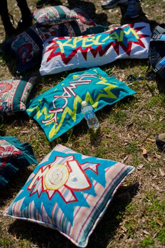Pillows lay ready for battle at Freedom Park in Little Five Points on Saturday, April 6, 2013.