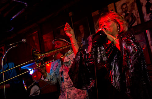 Sandra Hall and Joe Burton perform on stage during a tribute for the late Robert "Chicago Bob" Nelson at the Northside Tavern in Atlanta on Saturday, April 6, 2013.