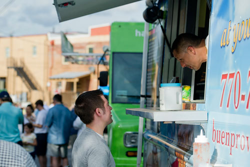 The first ever Alpharetta Food Truck Alley event on Old Roswell St. in the historic downtown section of the city on Thursday, April 18, 2013.