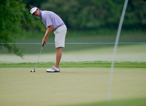 LSU's Curtis Thompson putts the ball at the Capital City Club's Crabapple Course in Milton, Georgia for the first round of the NCAA Mens Golf Championship Tournament on Tuesday, May 28, 2013.