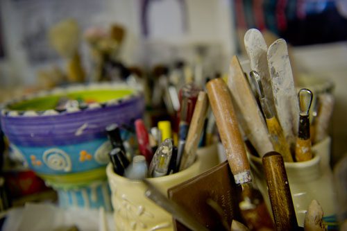 Tools used in pottery making sit in Polly Sherrill's studio in Atlanta on Tuesday, April 30, 2013.