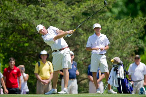 LSU's Andrew Presley competes at the Capital City Club's Crabapple Course in Milton, Georgia for the second round of the NCAA Mens Golf Championship Tournament on Wednesday, May 29, 2013.