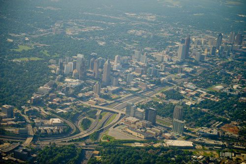 An aerial view of the city of Atlanta from 4,500 feet on Saturday, June 15, 2013.