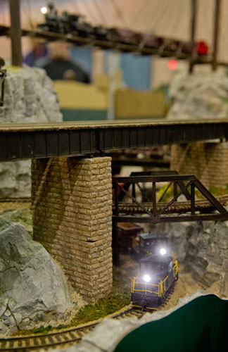 An HO scale model train display by members of the Atlanta Interlocking Model Railroaders at the National Train Show at the Cobb Galleria in Atlanta on Saturday, July 20, 2013.