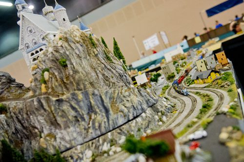 An N scale model train display by members of the Athens Bend Track at the National Train Show at the Cobb Galleria in Atlanta on Saturday, July 20, 2013.