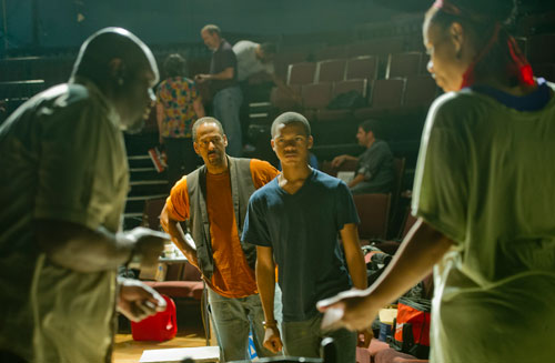 Director Thomas W. Jones II (center) works on a scene with Brad Raymond (left), Richard Hatcher and Minka Wiltz during rehearsal at Horizon Theatre in the Little Five Points neighborhood of Atlanta on Wednesday, June 26, 2013. 