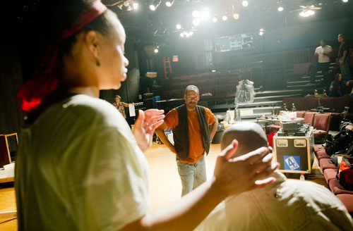 Director Thomas W. Jones II (center) works on a scene with Minka Wiltz and Brad Raymond during rehearsal at Horizon Theatre in the Little Five Points neighborhood of Atlanta on Wednesday, June 26, 2013.