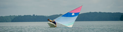 Max White (left) and Jake Sibbit keep their sunfish sailboat from capsizing during Lord Nelson Charters' Summer Sailing Camp at Lake Lanier in Buford on Tuesday, July 9, 2013. 