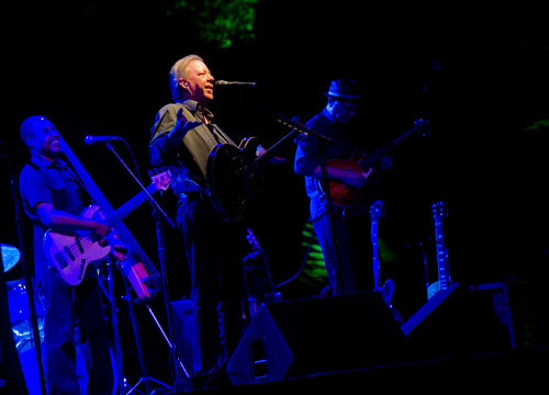 Boz Scaggs (center) performs on stage with bassist Richard Patterson and guitarist Drew Zingg (right) during the Wells Fargo Concerts in the Garden Series at the Atlanta Botanical Gardens on Friday, July 19, 2013. 