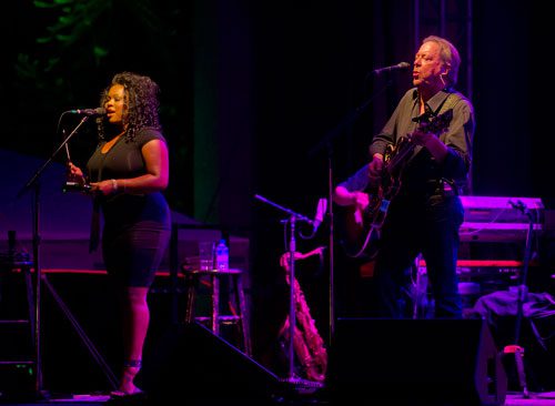 Boz Scaggs (right) performs on stage with Conesha Owens during the Wells Fargo Concerts in the Garden Series at the Atlanta Botanical Gardens on Friday, July 19, 2013.