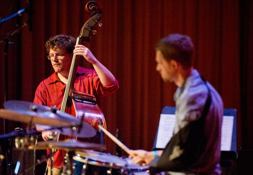 Marc Miller (left) and Justin Chesarek perform as part of the Kennesaw State University Faculty Jazz Parliament on stage at the Bailey Performance Center on campus during the Starlight Summer Concert Series on Sunday, July 21, 2013. 