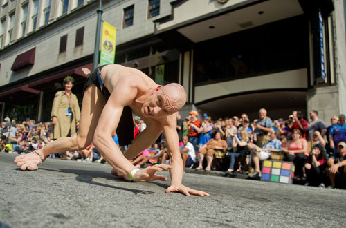 Dressed as Gollum, Peter Vander marches in the annual DragonCon parade through downtown Atlanta on Saturday, August 31, 2013. 