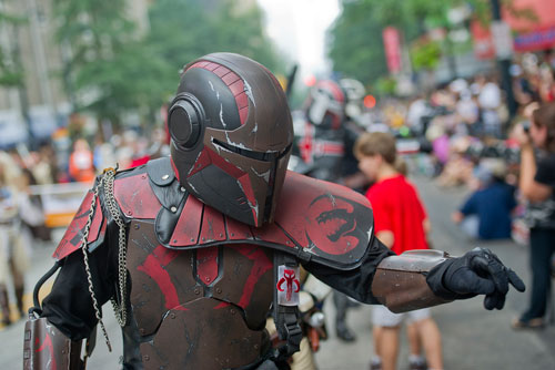 Dressed as a character from Star Wars, Jake Townsend marches in the annual DragonCon parade through downtown Atlanta on Saturday, August 31, 2013. 