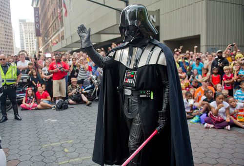Dressed as Darth Vader, Don Johnson marches in the annual DragonCon parade through downtown Atlanta on Saturday, August 31, 2013. 