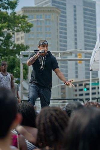 Mack Wilds performs on stage at Georgia State University in Atlanta during the LudaDay Weekend Block Party on Saturday, August 31, 2013.  