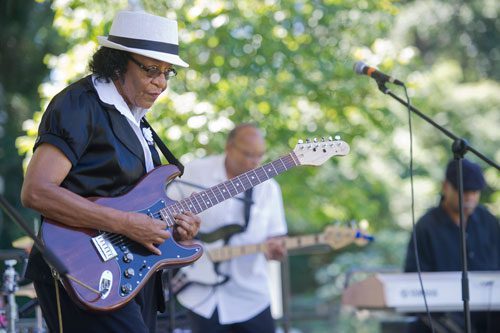 Beverly "Guitar" Watkins performs on stage during the Reynoldstown Wheelbarrow Festival at Lang Carson Park in Atlanta on Saturday, September 14, 2013. 