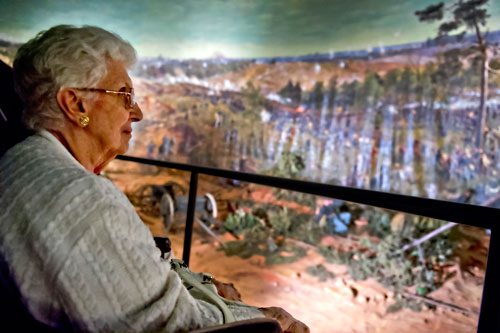 Frieda Pereira looks at the different scenes from the Battle of Atlanta at the Cyclorama in the Grant Park neighborhood of Atlanta on Thursday, August 29, 2013. 