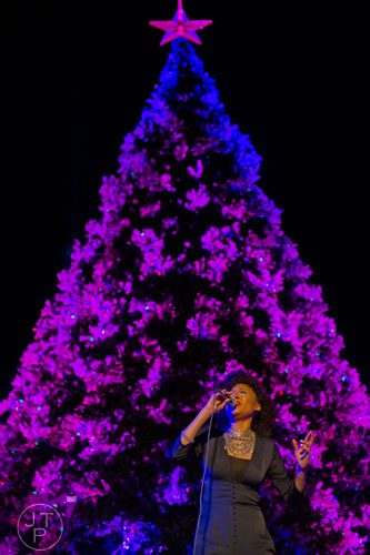 Judith Hill performs on stage during the 66th annual Macy's Great Tree Lighting at Lenox Square Mall in Atlanta on Thursday, November 28, 2013. 