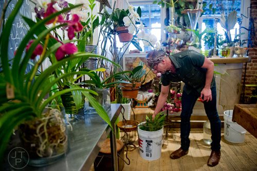 John McDonald picks out some greenery as he prepares to arrange a vase of flowers at Twelve in the Virginia Highlands neighborhood of Atlanta on Tuesday, February 4, 2014. 