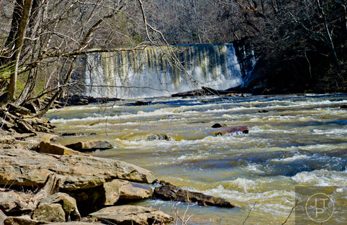 The waterfall at Old Mill Park in Roswell on Sunday, February 16, 2014.