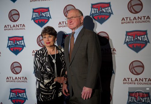 Tommy Nobus, recipient of the 2014 Lifetime Achievement Award, walks the red carpet with his wife Lynn during the 9th annual Atlanta Sports Awards at the Fox Theatre on Wednesday, March 5, 2014. 
