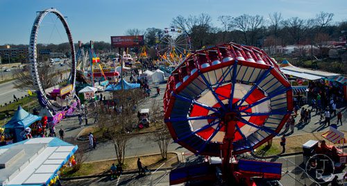 A view of the Atlanta Fair at Turner Field from the top of the Expo Wheel on Saturday, March 8, 2014. 