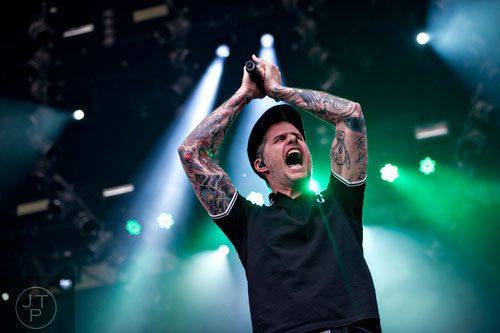 Al Barr from the band Dropkick Murphys performs on stage during the Shaky Knees Music Festival at Atlantic Station in Atlanta on Friday, May 9, 2014. 