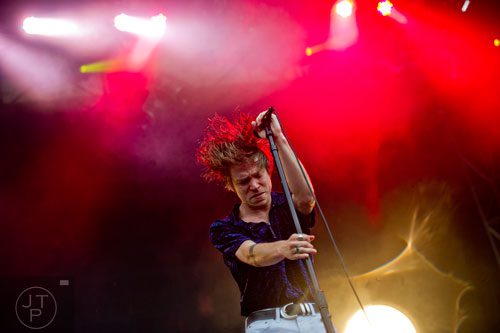 Matt Shultz from the band Cage the Elephant performs on stage during the Shaky Knees Music Festival at Atlantic Station in Atlanta on Friday, May 9, 2014. 