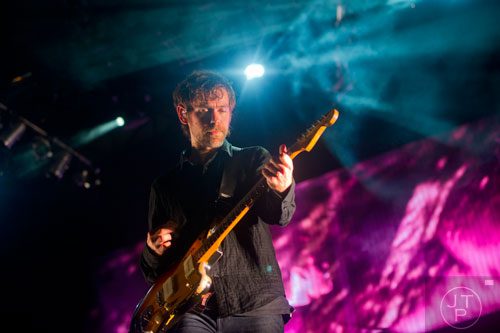 Guitarist for The National  Aaron Dessner performs on stage during the Shaky Knees Music Festival at Atlantic Station in Atlanta on Friday, May 9, 2014. 