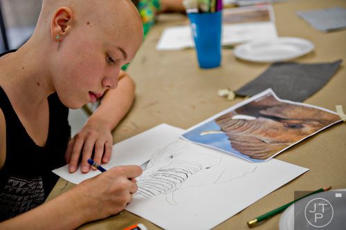 Kylah Rendell draws an elephant during Summer Youth Art Weeks at the Abernathy Arts Center in Sandy Springs on Wednesday, June 4, 2014.  