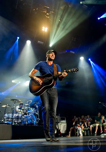 Luke Bryan performs on stage during his That's My Kind of Night Tour at Aaron's Amphitheatre at Lakewood in Atlanta on Friday, July 25, 2014. 