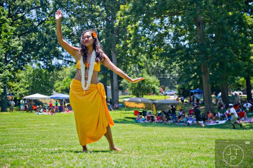 Lina Galeai dances as she performs during the Nezian Festival at Grant Park in Atlanta on Saturday, July 5, 2014. 