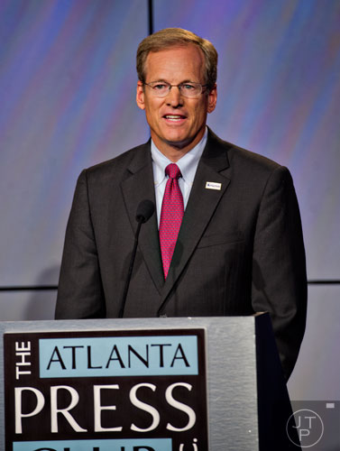 U.S. Senate Republican candidate Jack Kingston answers questions from panelists during the Atlanta Press Club's Loudermilk-Young Debate Series at the Georgia Public Broadcasting studios in Atlanta on Sunday, July, 13, 2014.  