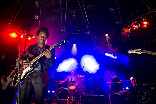 Curtis Harding (left) performs on stage at The Goat Farm in Atlanta on Saturday, October 4, 2014. 